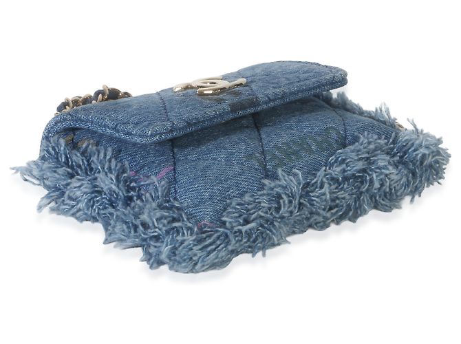 Clutch Denim Mood in denim trapuntato blu Chanel con catena - vista 7