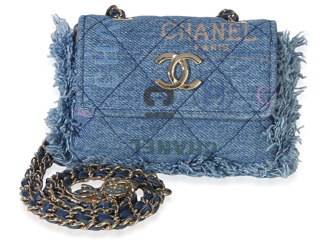 Clutch Denim Mood in denim trapuntato blu Chanel con catena - vista 8