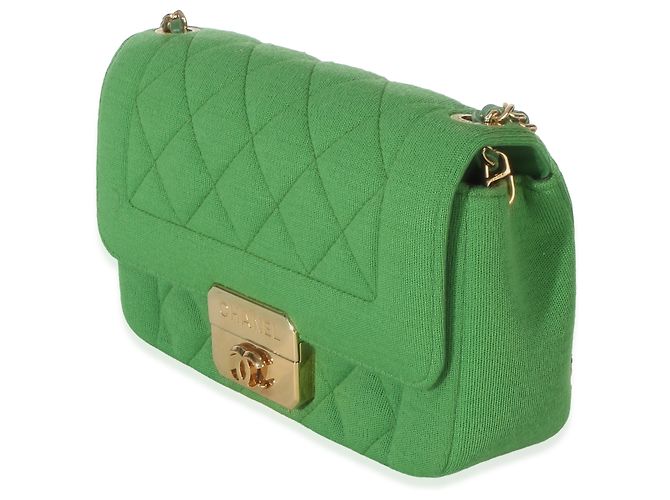 Timeless Mini borsa Chanel Green Quilted Jersey Chic With Me Verde - vista 3