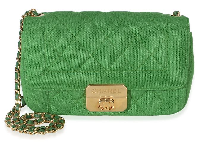 Timeless Mini borsa Chanel Green Quilted Jersey Chic With Me Verde - vista 6