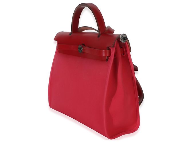 Hermès Rose Mexico Rouge Piment Toile Militaire Hunter Herbag Zip 31 PHW Rosa Rosso - vista 2