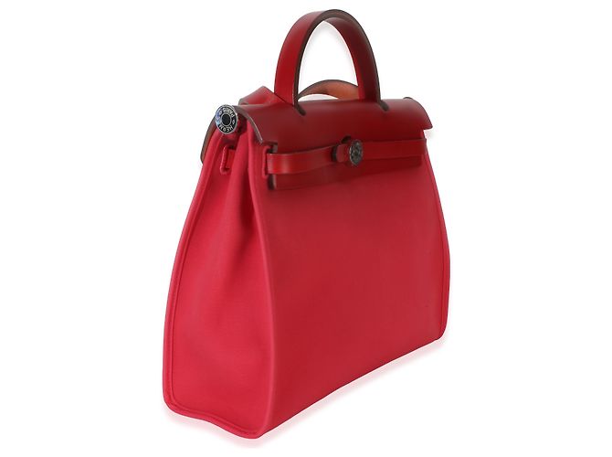Hermès Rose Mexico Rouge Piment Toile Militaire Hunter Herbag Zip 31 PHW Rosa Rosso - vista 3
