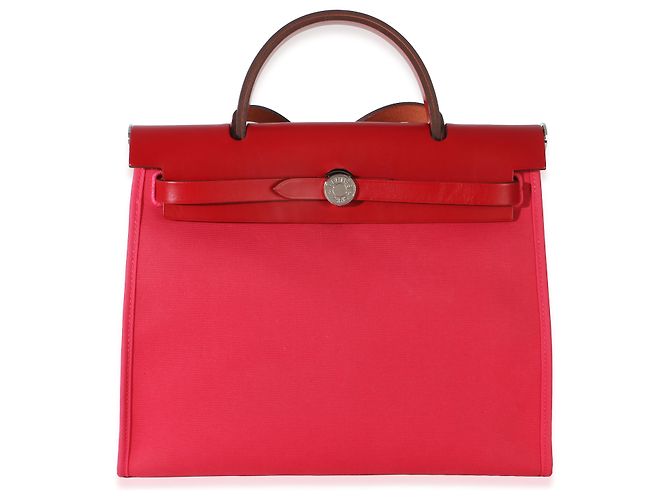 Hermès Rose Mexico Rouge Piment Toile Militaire Hunter Herbag Zip 31 PHW Rosa Rosso - vista 7