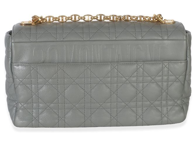 Borsa Christian Dior Caro Chain Medium in pelle di vitello morbida grigia cannage Marrone Blu - vista 2