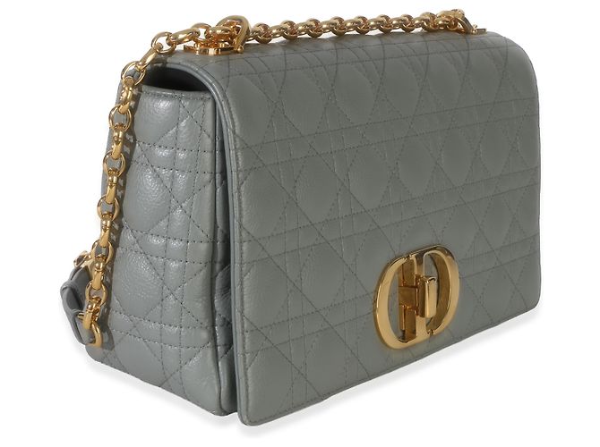 Borsa Christian Dior Caro Chain Medium in pelle di vitello morbida grigia cannage Marrone Blu - vista 4
