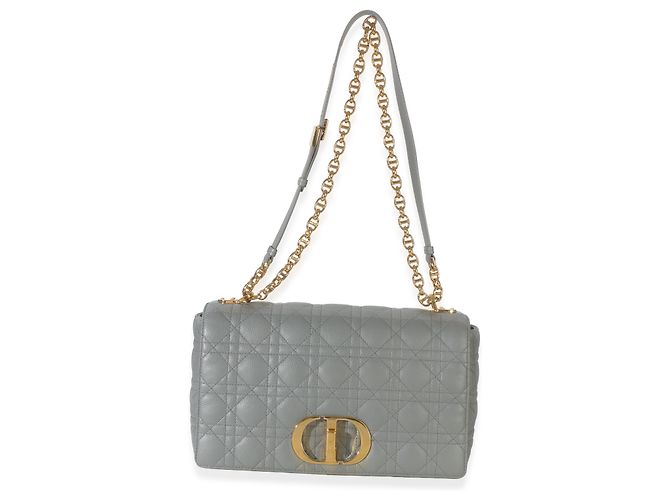 Borsa Christian Dior Caro Chain Medium in pelle di vitello morbida grigia cannage Marrone Blu - vista 5