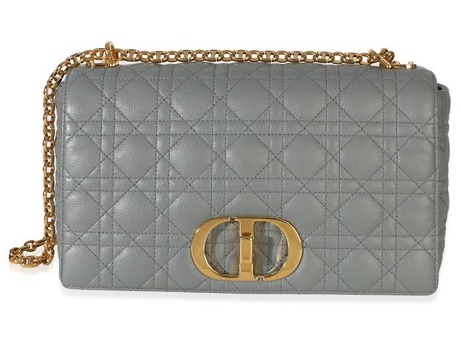 Borsa Christian Dior Caro Chain Medium in pelle di vitello morbida grigia cannage Marrone Blu - vista 8