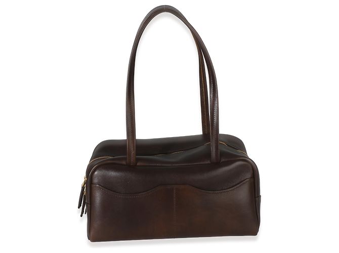 Grande borsa a tracolla in pelle di vitello invecchiata marrone cacao Prada - vista 2