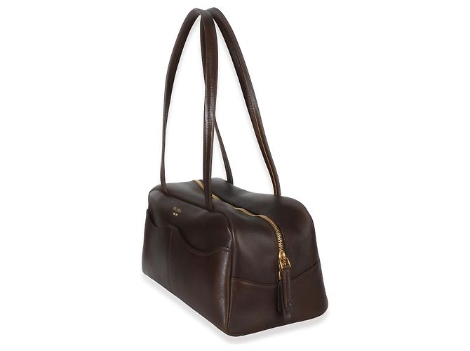Grande borsa a tracolla in pelle di vitello invecchiata marrone cacao Prada - vista 3