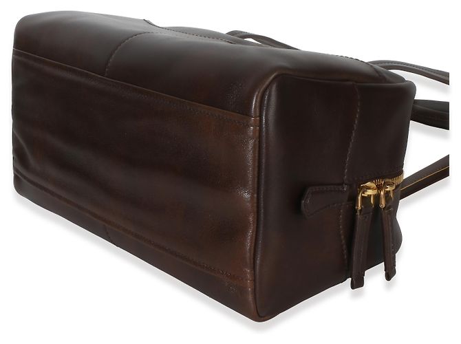 Grande borsa a tracolla in pelle di vitello invecchiata marrone cacao Prada - vista 6
