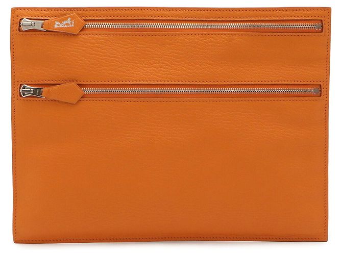 Clutch Hermès Double Zip Flat Pouch Arancione - vista 2