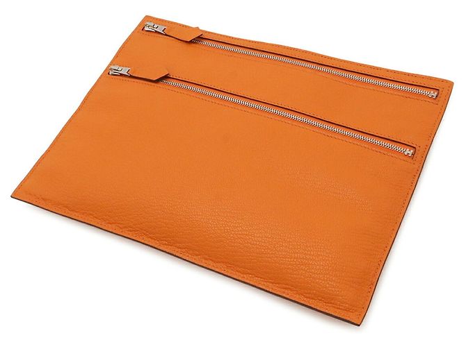 Clutch Hermès Double Zip Flat Pouch Arancione - vista 3