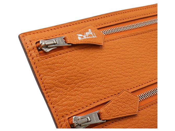 Clutch Hermès Double Zip Flat Pouch Arancione - vista 5