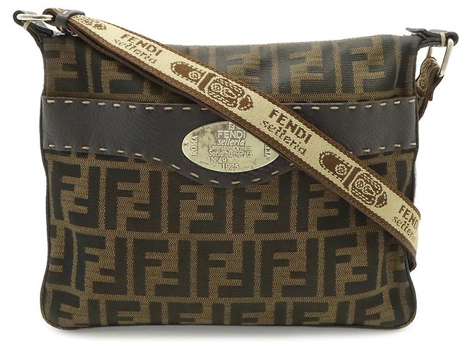 Borsa a Spalla Fendi Selleria Zucca Marrone - vista 2