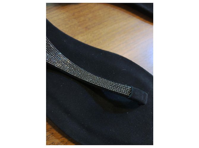 Brunello Cucinelli Sandali piatti in scamosciato nero e strass - vista 6