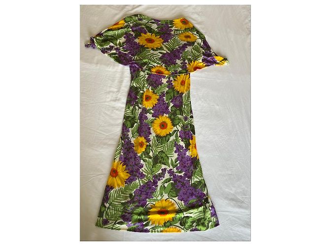 Loewe Midi-Kleid mit Blumenprint Mehrfarben Grün Orange Gelb Hellgrün Lavendel - Ansicht 3