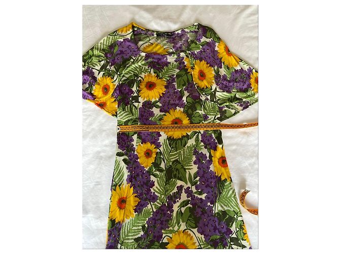 Loewe Midi-Kleid mit Blumenprint Mehrfarben Grün Orange Gelb Hellgrün Lavendel - Ansicht 6