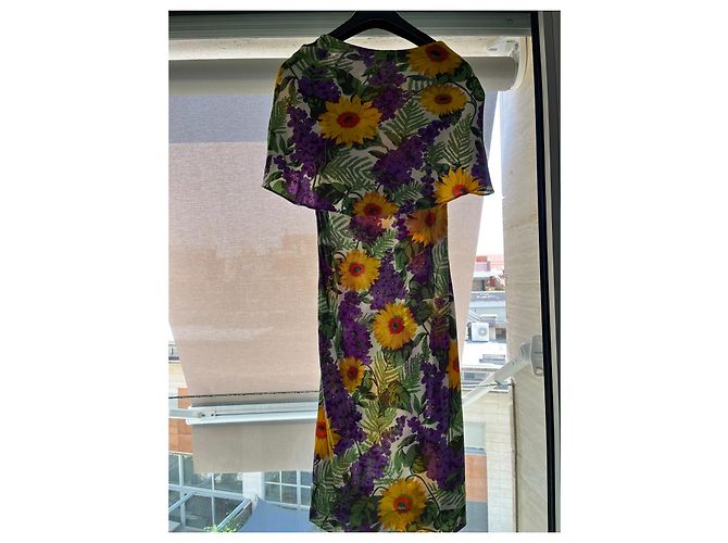 Loewe Midi-Kleid mit Blumenprint Mehrfarben Grün Orange Gelb Hellgrün Lavendel - Ansicht 8