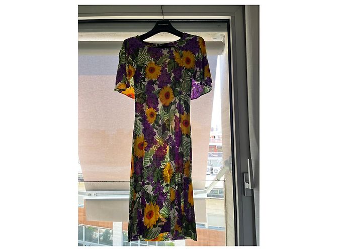 Loewe Midi-Kleid mit Blumenprint Mehrfarben Grün Orange Gelb Hellgrün Lavendel - Ansicht 9