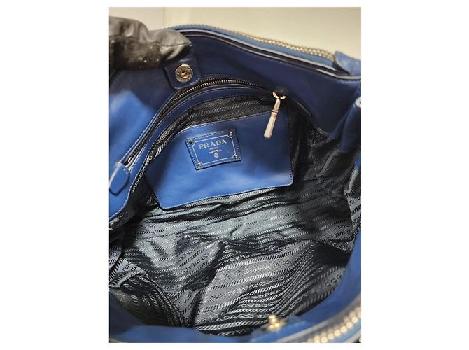 Prada Soft Calf Double Zip Tote Bag Blue - view 10