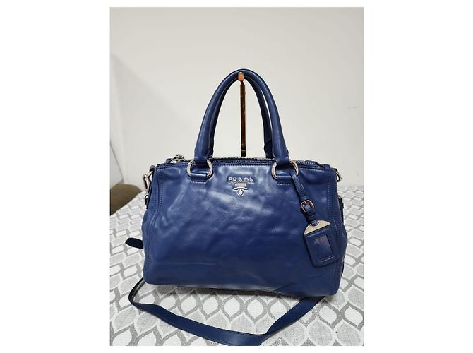 Prada Soft Calf Double Zip Tote Bag Blue - view 11