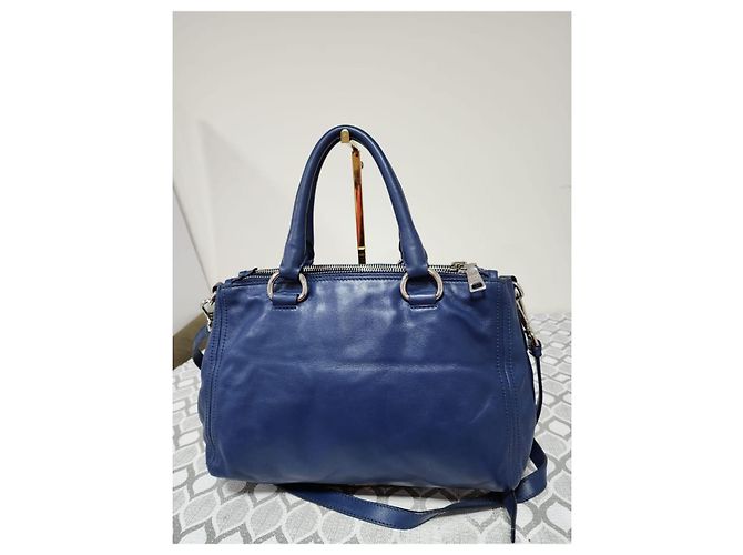 Prada Soft Calf Double Zip Tote Bag Blue - view 3