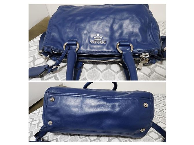 Prada Soft Calf Double Zip Tote Bag Blue - view 5