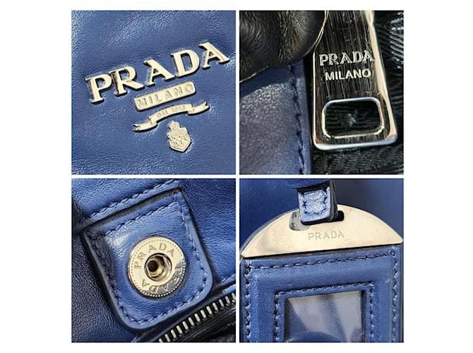 Prada Soft Calf Double Zip Tote Bag Blue - view 6