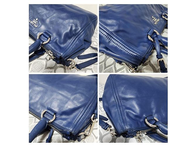 Prada Soft Calf Double Zip Tote Bag Blue - view 7