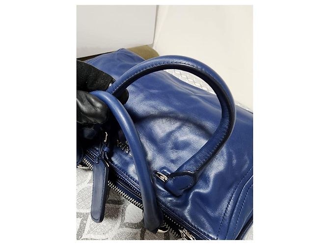 Prada Soft Calf Double Zip Tote Bag Blue - view 8