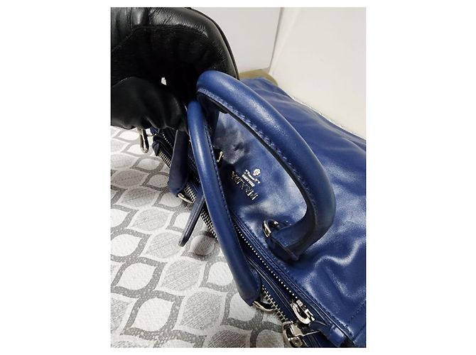 Prada Soft Calf Double Zip Tote Bag Blue - view 9