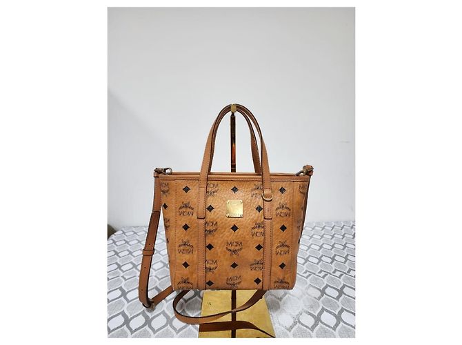 MCM Visetos Mini Toni Shopper Tote Cognac Marrone - vista 12