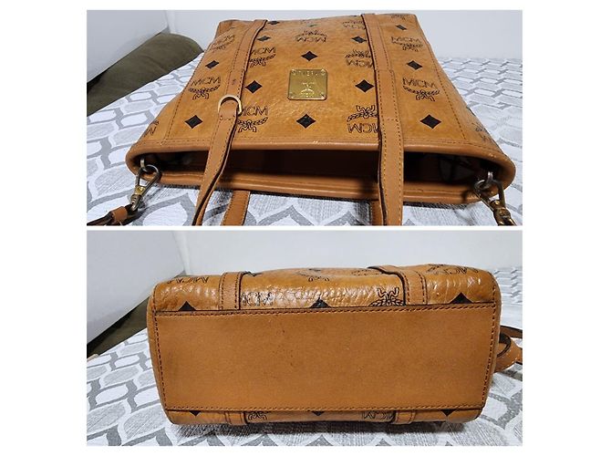 MCM Visetos Mini Toni Shopper Tote Cognac Marrone - vista 6