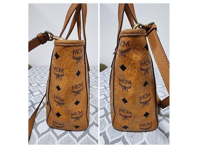 MCM Visetos Mini Toni Shopper Tote Cognac Marrone - vista 7