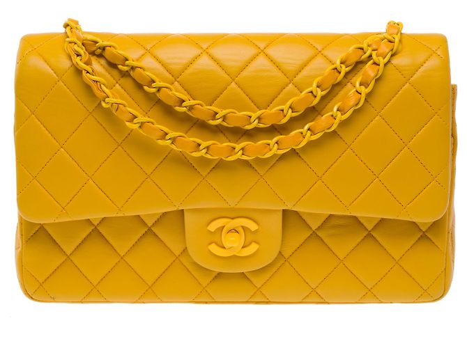 Bolsa CHANEL Timeless/Classique em Couro Amarelo - 103743 - vista 3