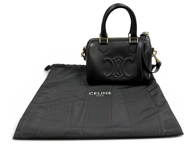 Céline Celine 11377 Borsa Boston Small Cuir Triomphe in pelle liscia Nero - vista 2
