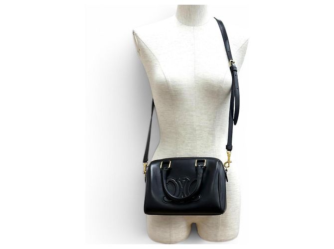Céline Celine 11377 Borsa Boston Small Cuir Triomphe in pelle liscia Nero - vista 6