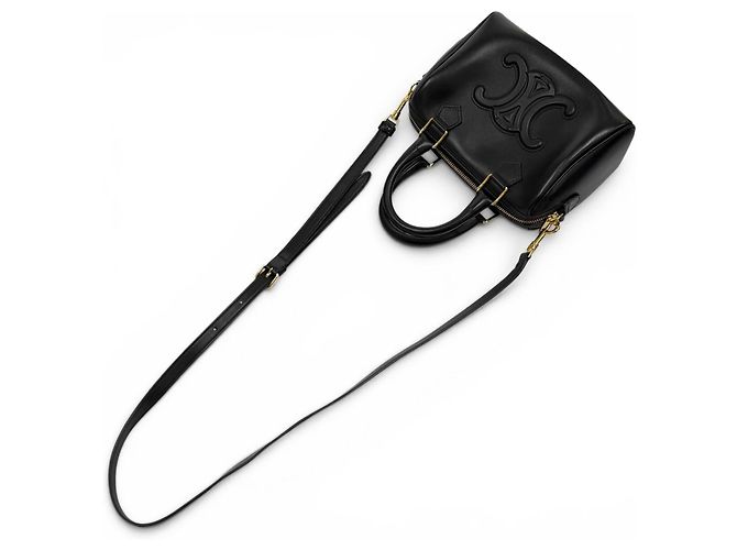 Céline Celine 11377 Borsa Boston Small Cuir Triomphe in pelle liscia Nero - vista 9