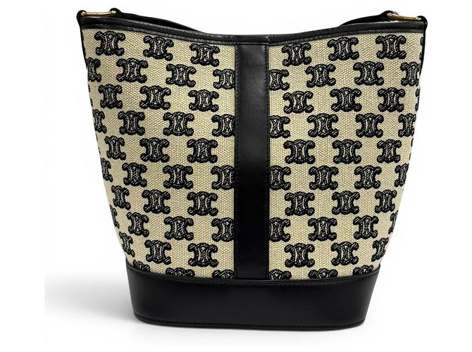 Céline Borsa a tracolla Celine Small Bucket Triomphe Nero Bianco sporco - vista 2