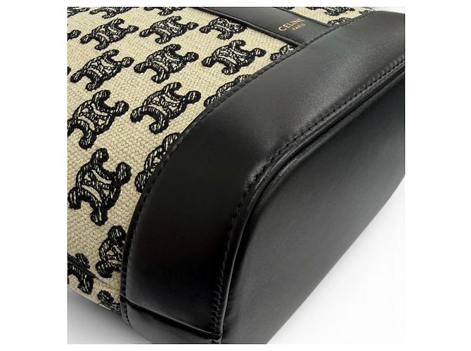 Céline Borsa a tracolla Celine Small Bucket Triomphe Nero Bianco sporco - vista 6