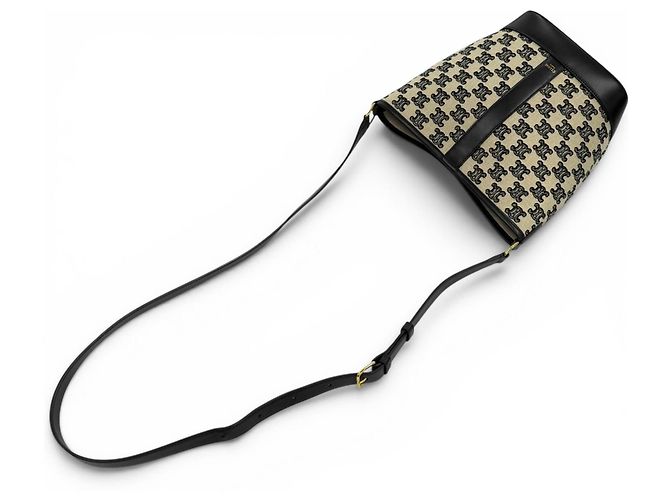 Céline Borsa a tracolla Celine Small Bucket Triomphe Nero Bianco sporco - vista 7