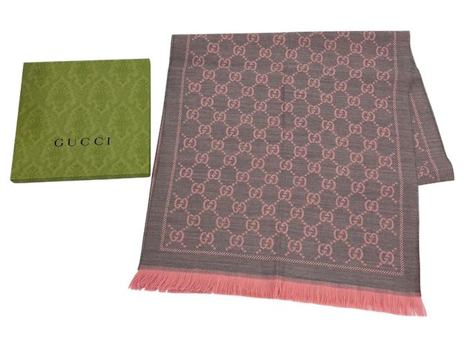 Sciarpa in lana grigio e rosa Gucci Marrone - vista 2