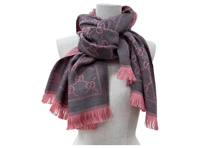 Sciarpa in lana grigio e rosa Gucci Marrone - vista 3