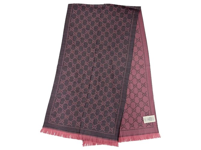 Sciarpa in lana grigio e rosa Gucci Marrone - vista 4