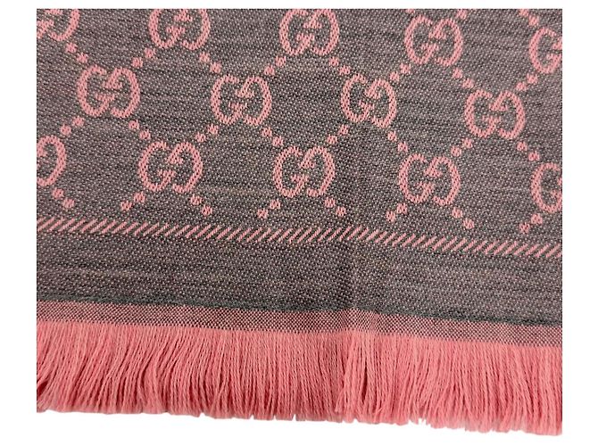 Sciarpa in lana grigio e rosa Gucci Marrone - vista 6