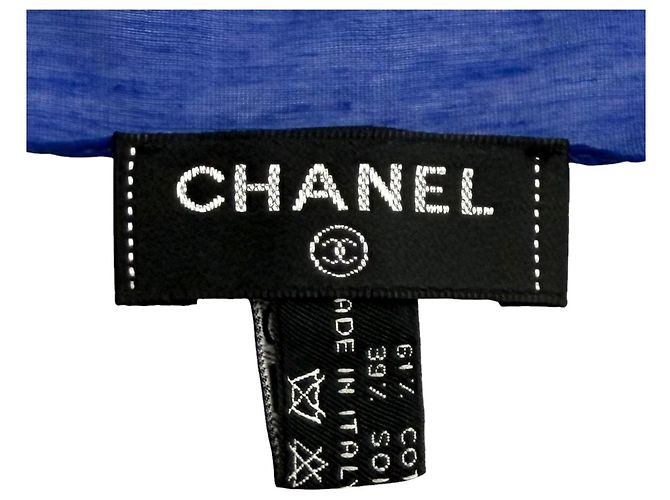 Sciarpa Chanel G19 in misto cotone e seta con motivo floreale blu - vista 9