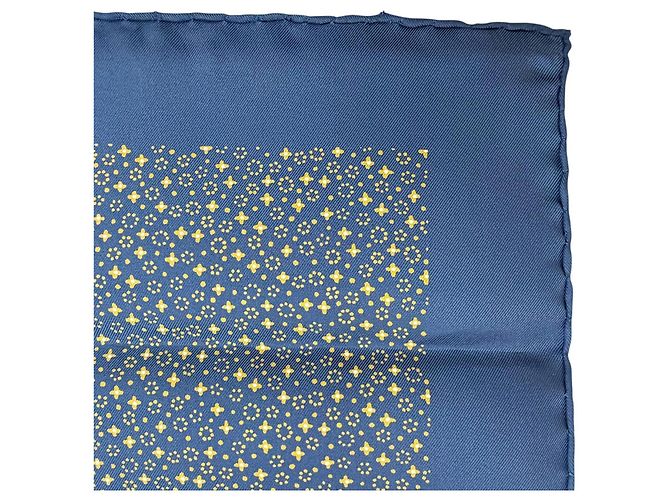 Hermès Sciarpa Petit Carré in seta 100% Hermes Giallo Blu navy - vista 3
