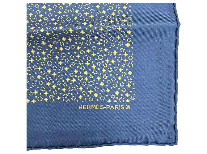 Hermès Sciarpa Petit Carré in seta 100% Hermes Giallo Blu navy - vista 5