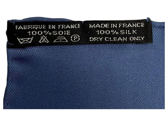 Hermès Sciarpa Petit Carré in seta 100% Hermes Giallo Blu navy - vista 7