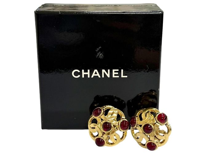 Orecchini CHANEL Vintage Gripoix Coco Mark Rosso D'oro - vista 2